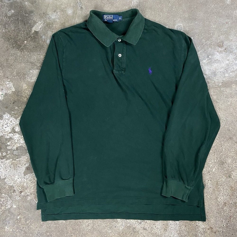 Vintage 90s Polo Ralph Lauren Polo Shirt Size XL Green Long Sleeve Purple Pony